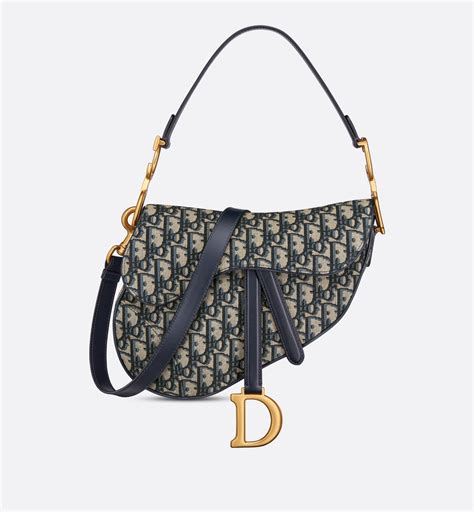 Mini Saddle Bag mit Trageriemen Dior Oblique Jacquard in Blau.